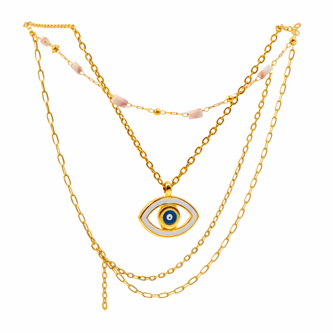 Collier Double Enamel Eye vu de face POUPADOU