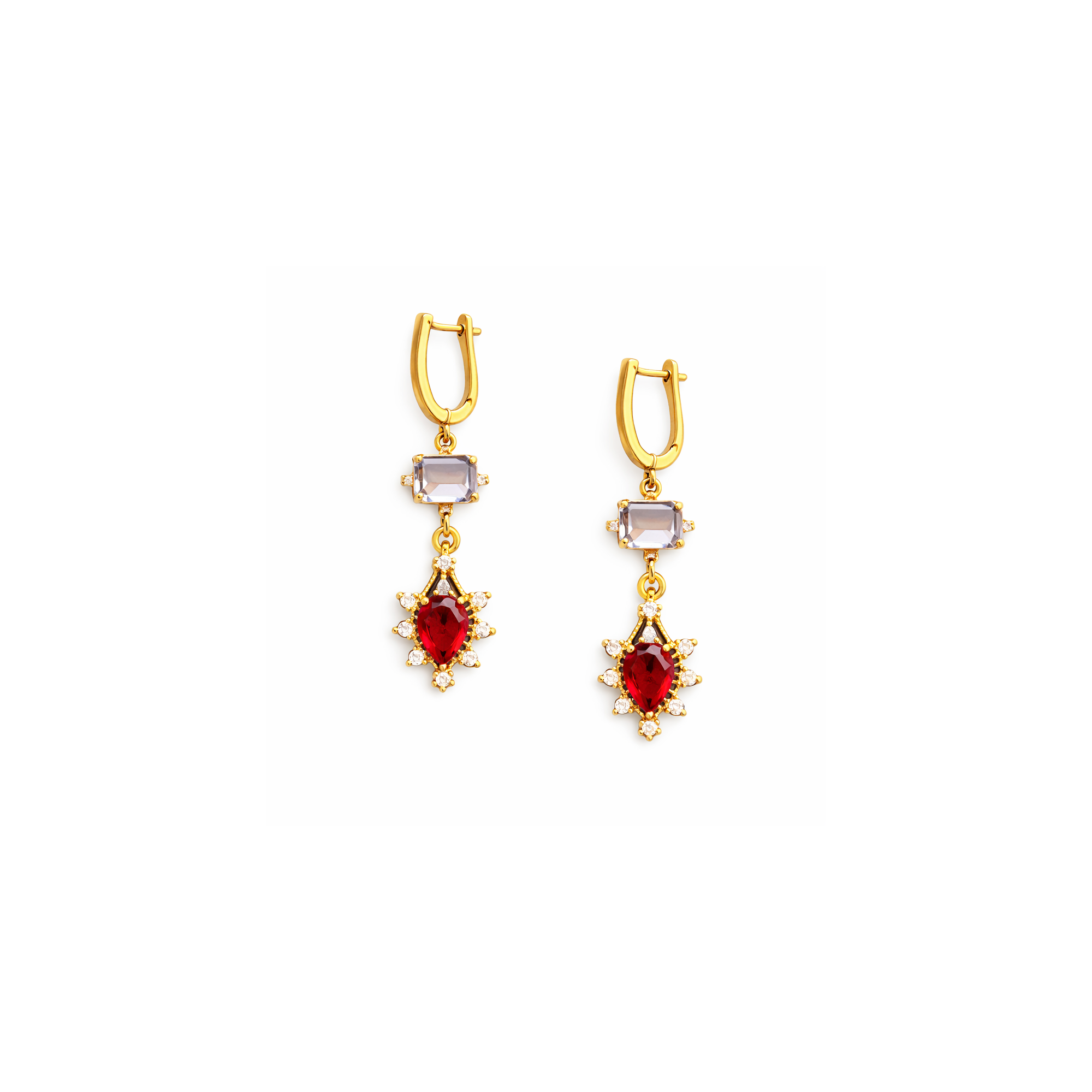 Earrings red "Ioli" POUPADOU, front view