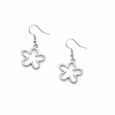 Boucles d'oreilles Fleurs argentées POUPADOU, vu de face