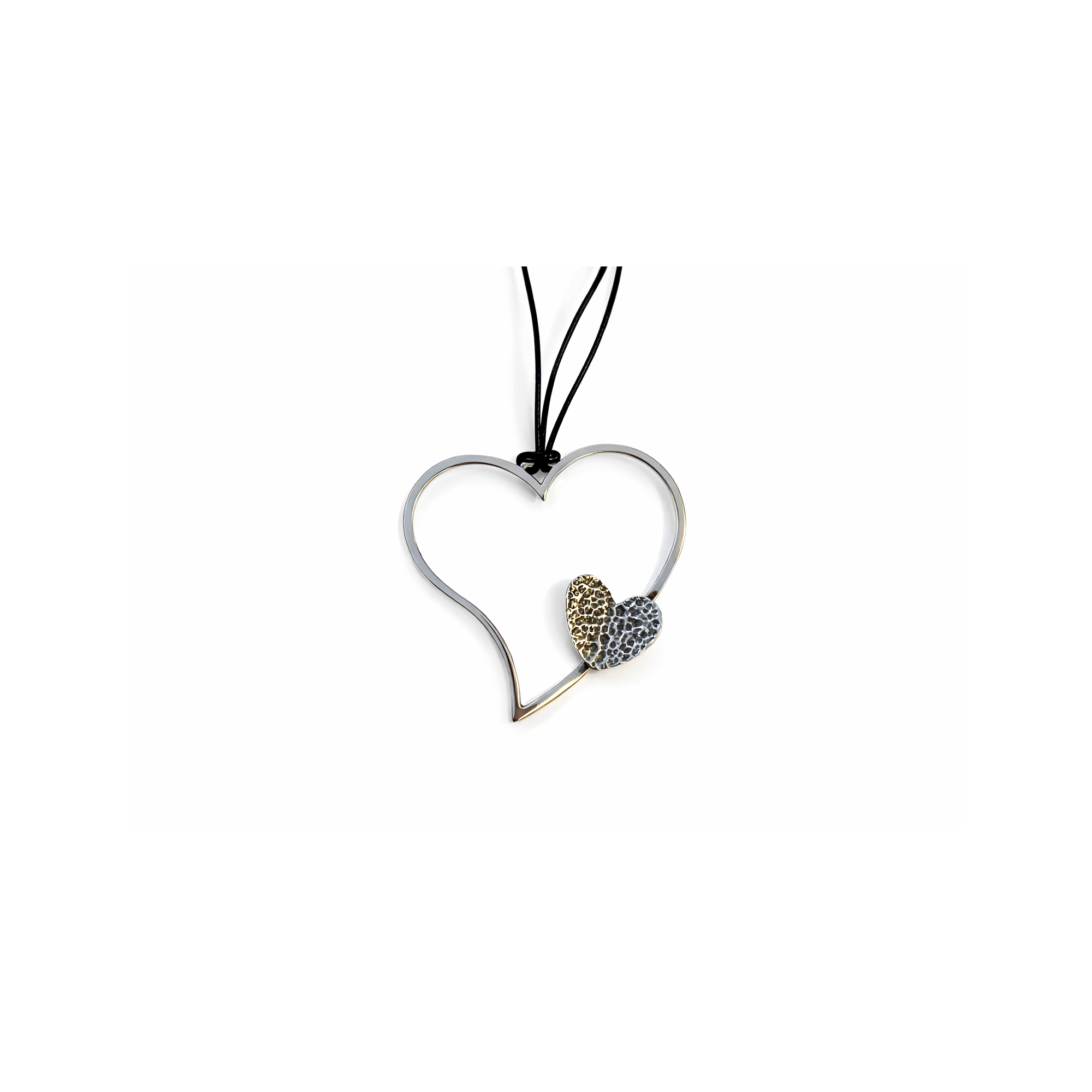 Pendant "Double Coeur" silver plated POUPADOU, front view