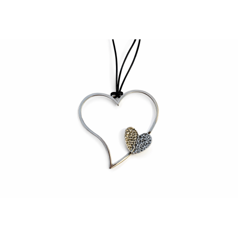 Pendant "Double Coeur" silver plated POUPADOU, front view
