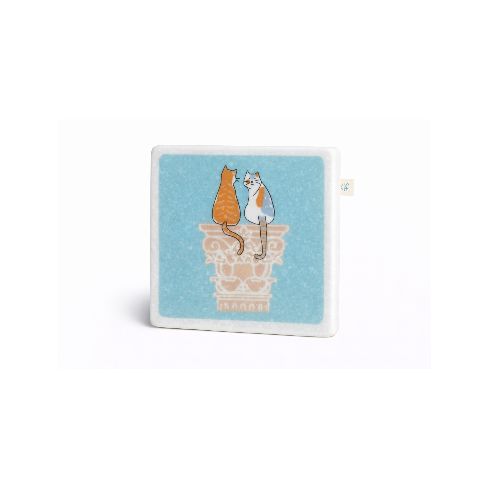 Marble coasters Greek Cats and ruins 2 AHB, front view