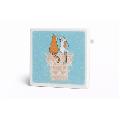 Marble coasters Greek Cats and ruins 2 AHB, front view