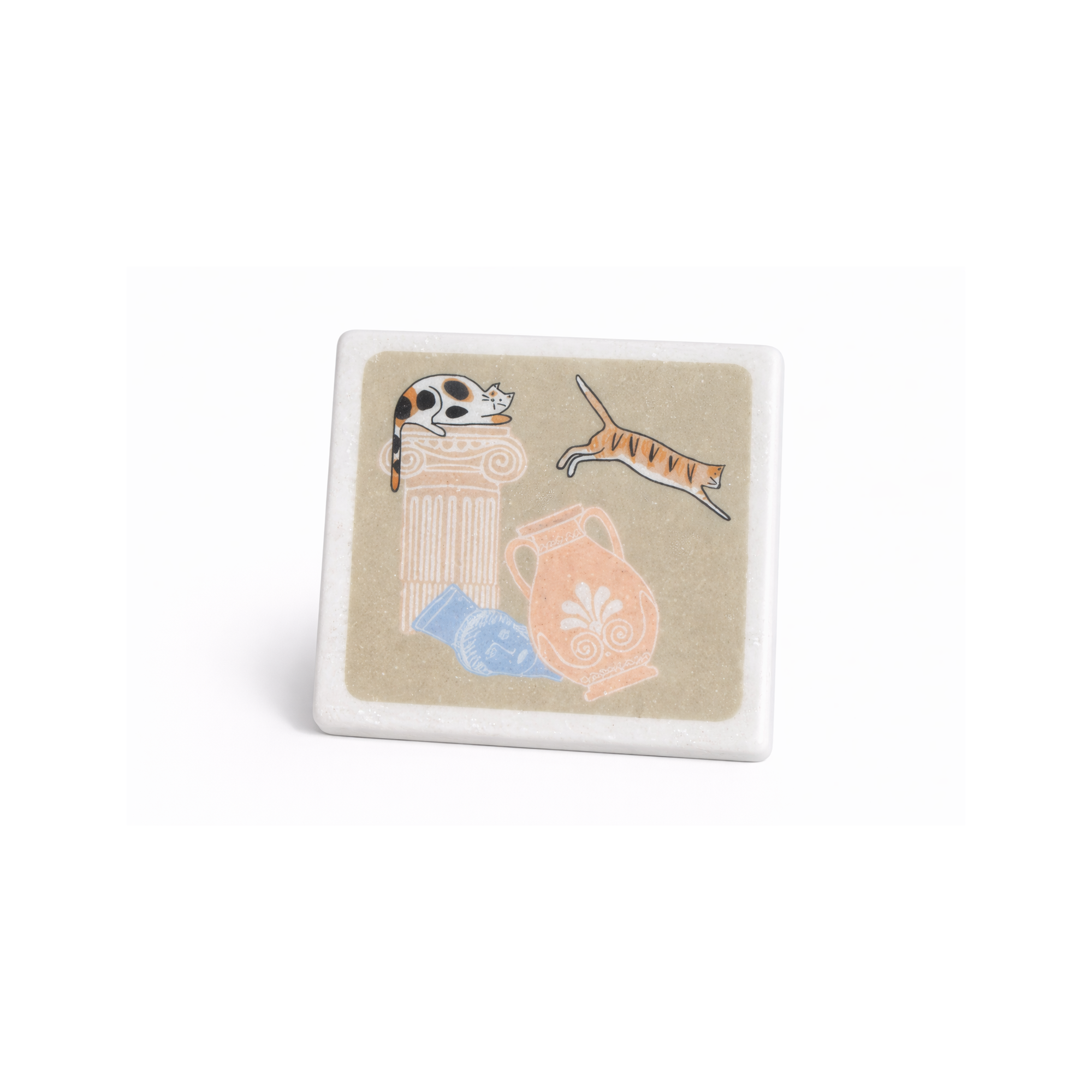 Marble coasters Greek Cats and ruins 3 AHB, front view