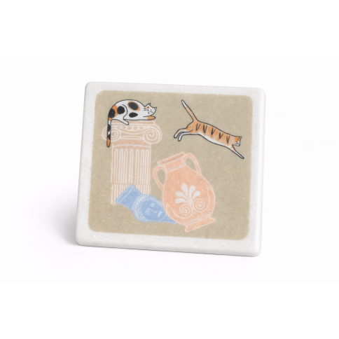 Marble coasters Greek Cats and ruins 3 AHB, front view