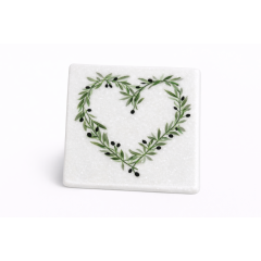 Dessous de verre en marbre Olive Heart AHGB, vu de face