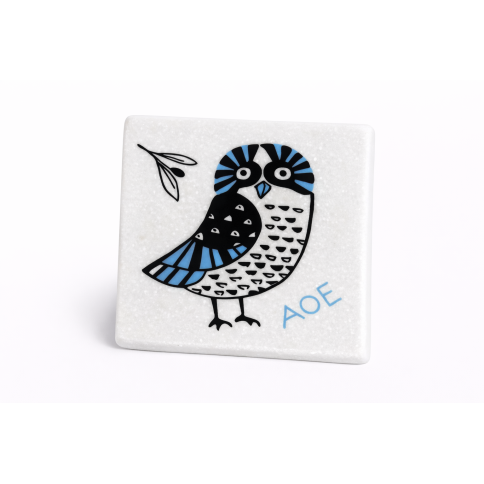 Dessous de verre en marbre Greek Owl AHGB, vu de face