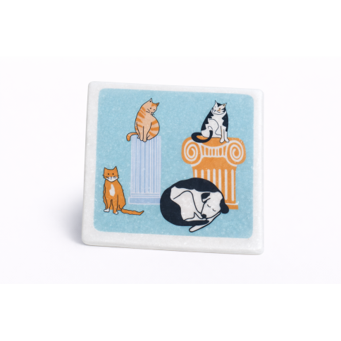Marble coasters Greek cats and ruins AHB, front view