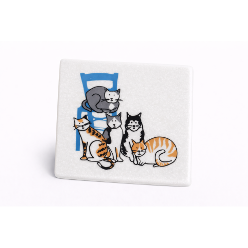 Μαρμάρινα σουβέρ Greek Cats Round AHGB μπροστινή όψη