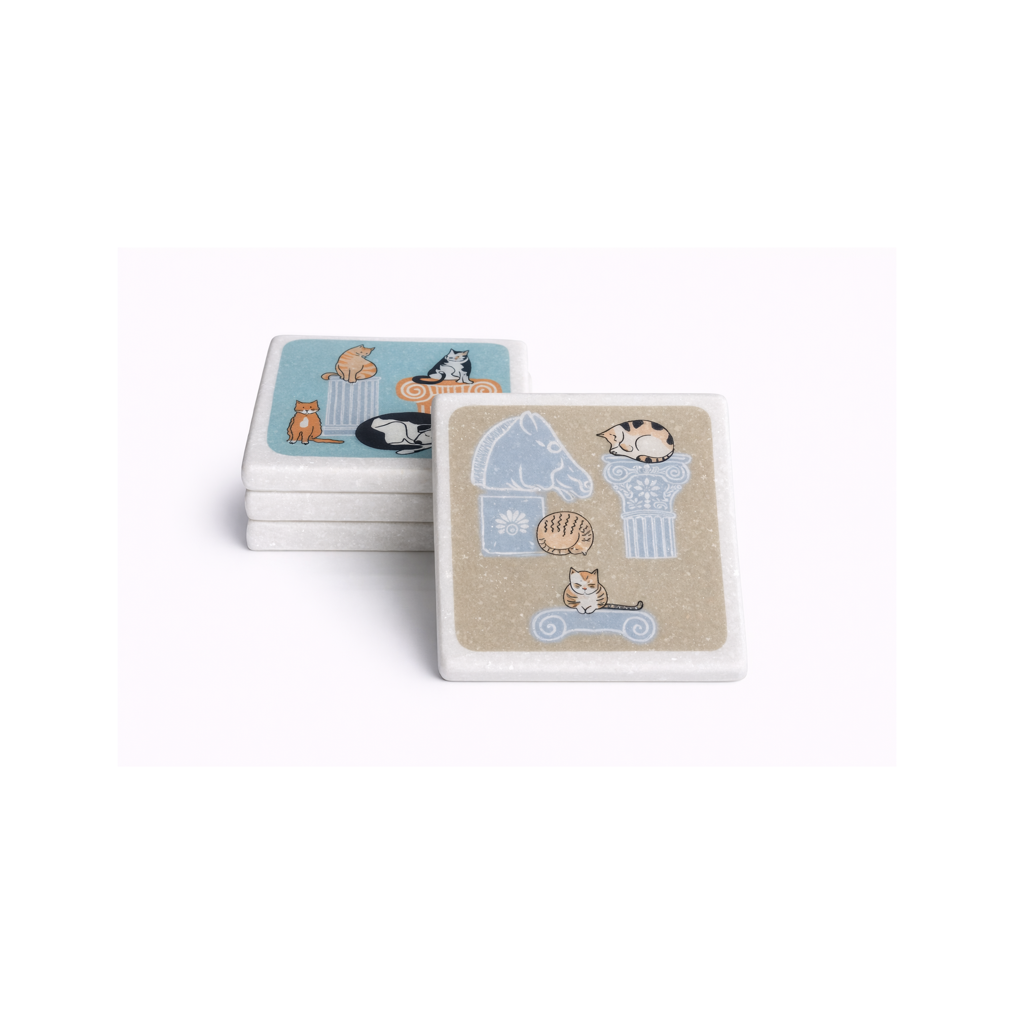 Marble coasters Cats and ruins 4 AHB, front view