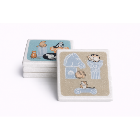 Dessous de verre en marbre Greek cats and ruins 4 AHGB, vu de face