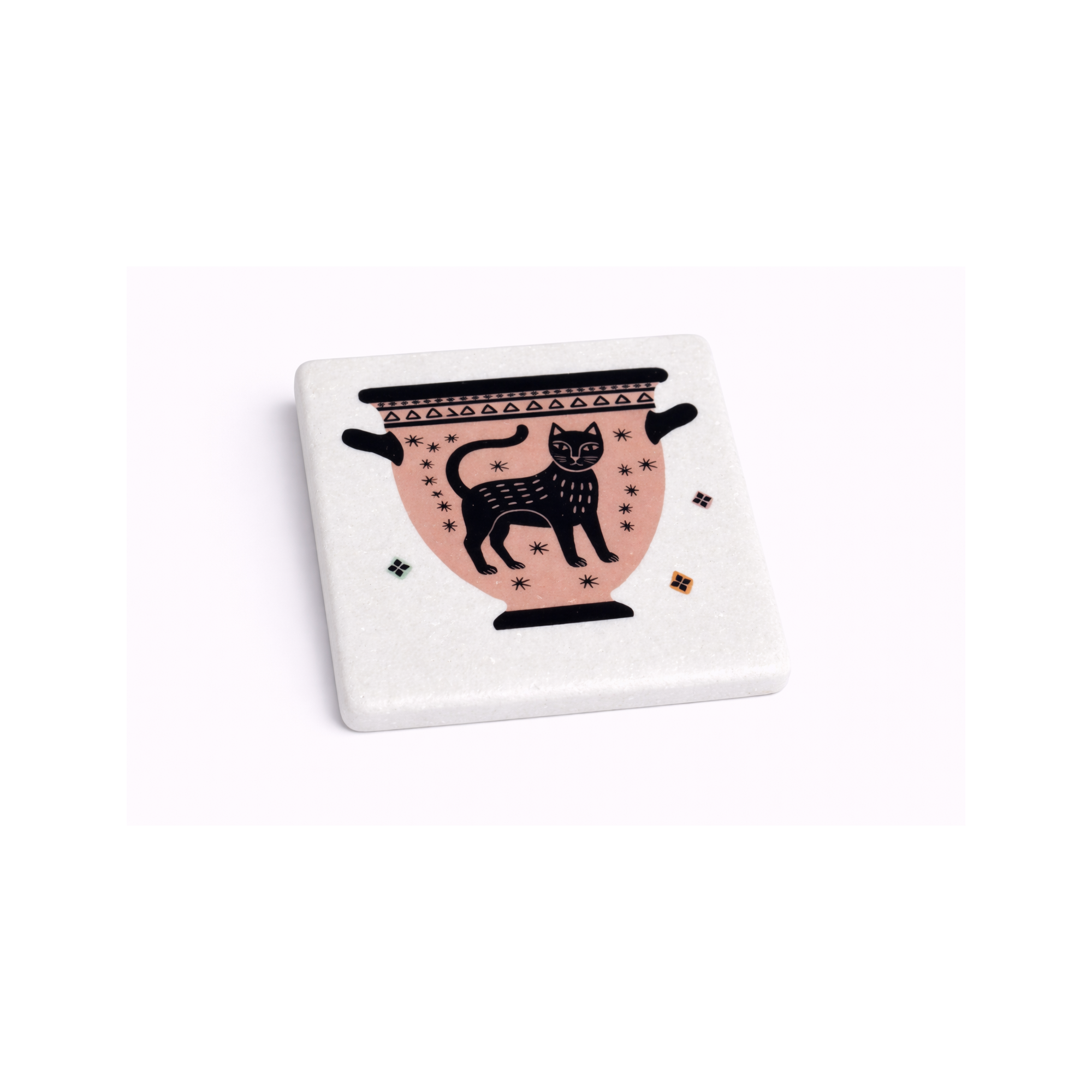 Dessous de verre en marbre Cat pot AHGB, vu de face