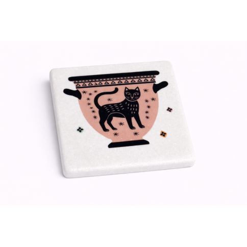 Dessous de verre en marbre Cat pot AHGB, vu de face