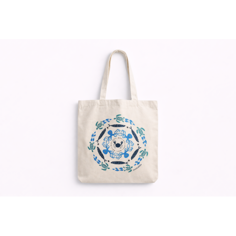 Tote Bag Ecru Greek Sea Treasures-Sardines AhGB, front view