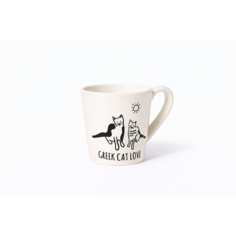 Ceramic espresso cup Greek Cat Love AHGB, front view