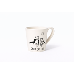 Ceramic espresso cup Greek Cat Love AHGB, front view