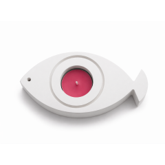 Fish-eye tealight holder white with candle A FUTURE PERFECT, top view