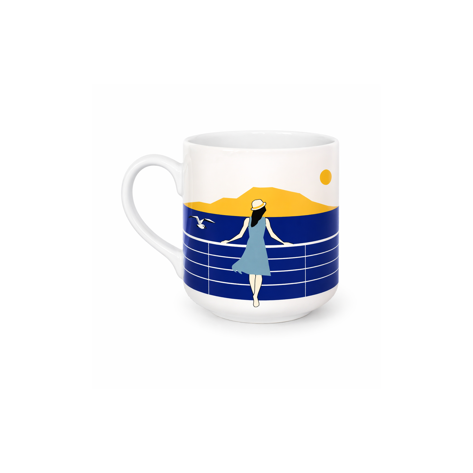 Cherry Mug of fine porcelain 350ml Girl Boat AFP, front view