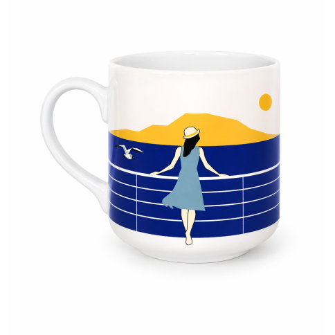 Cherry Mug of fine porcelain 350ml Girl Boat AFP, front view