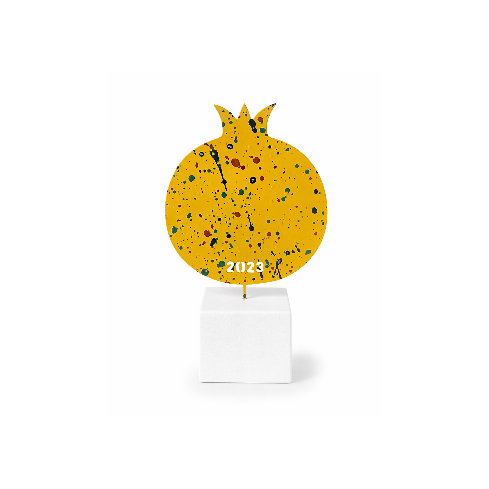 Sculpture décorative Grenade - 2023 jaune AFP, vu de face