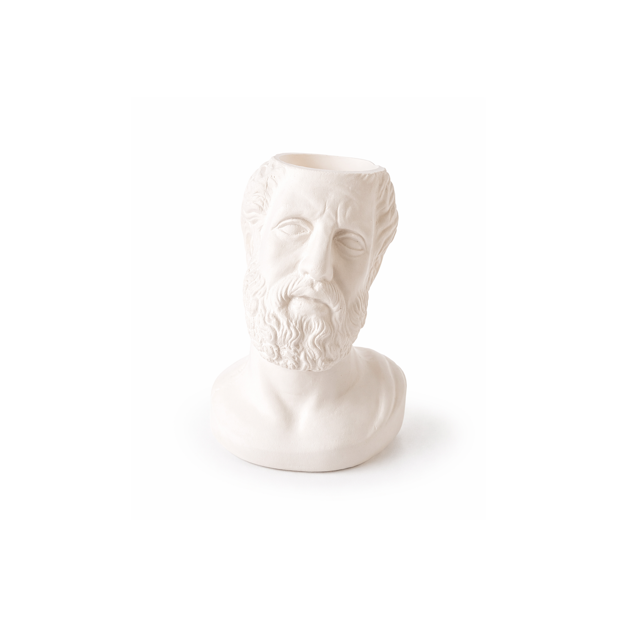 Αγαλματίδιο ΙΠΠΟΚΡΑΤΗΣ - μολυβοθήκη / κηροπήγιο / γλάστρα λευκό A FUTURE PERFECT, μπροστινή όψη