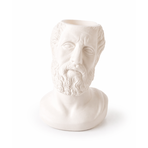 Αγαλματίδιο ΙΠΠΟΚΡΑΤΗΣ - μολυβοθήκη / κηροπήγιο / γλάστρα λευκό A FUTURE PERFECT, μπροστινή όψη