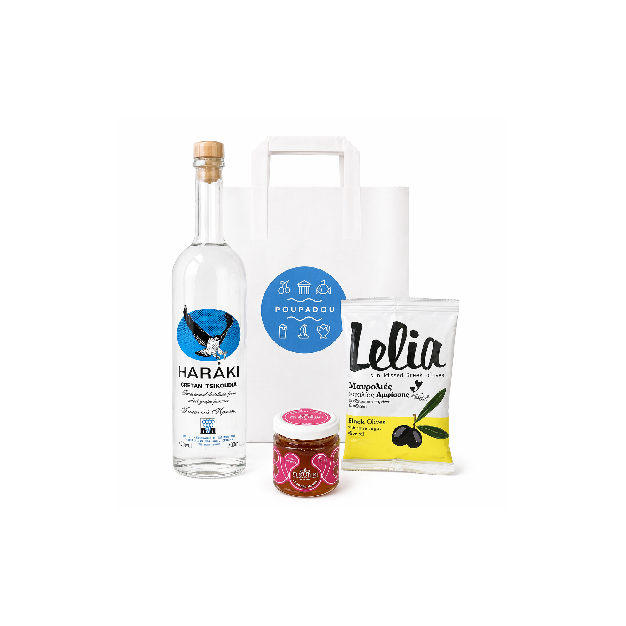 Καλάθι δώρου "Ρακόμελο" POUPADOU, μπροστινή όψη