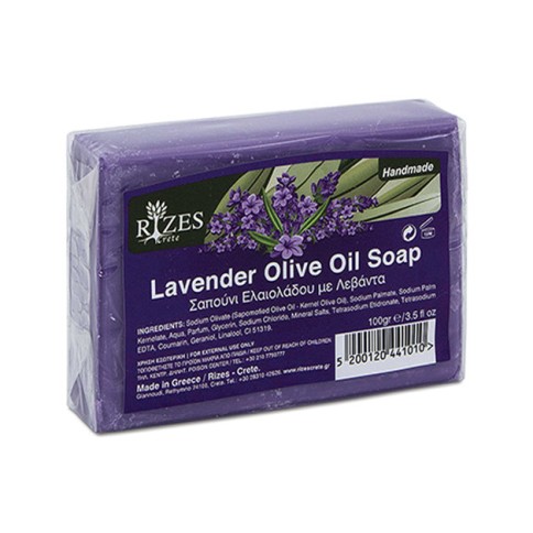Savon à l'huile d'olive parfum lavande 100g RIZES CRETE, vu de face