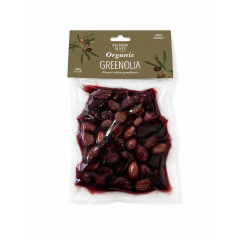 Olives bio Kalamon 180g GREENOLIA, vues de face sous vide