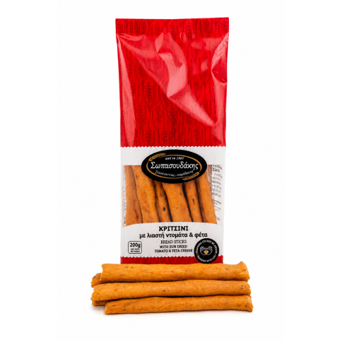 Cretan Breadsticks with sun-dried tomatoes and feta 200g SOPASOUDAKIS, front view