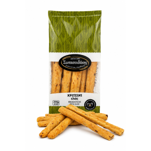 Gressins artisanaux aux olives 200g SOPASOUDAKIS, vu de face
