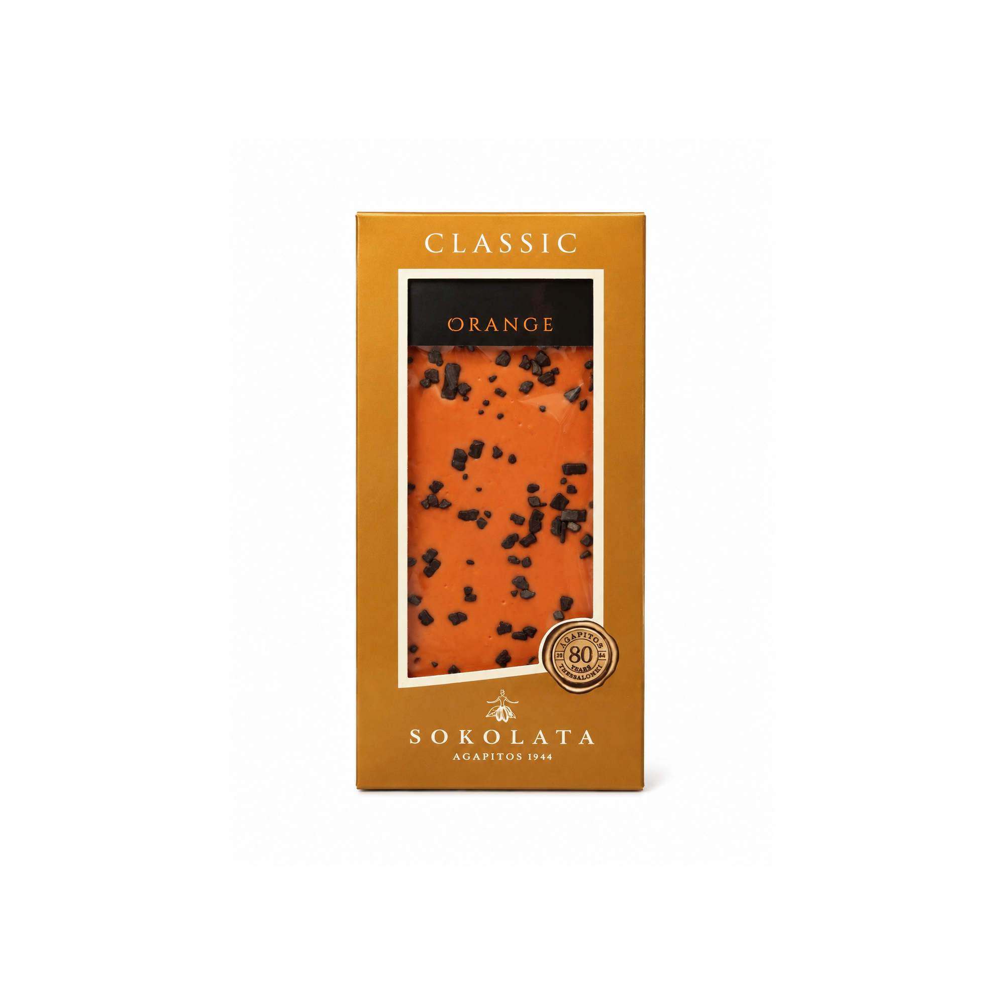 Chocolat blanc à l'orange 100g AGAPITOS, vu de face