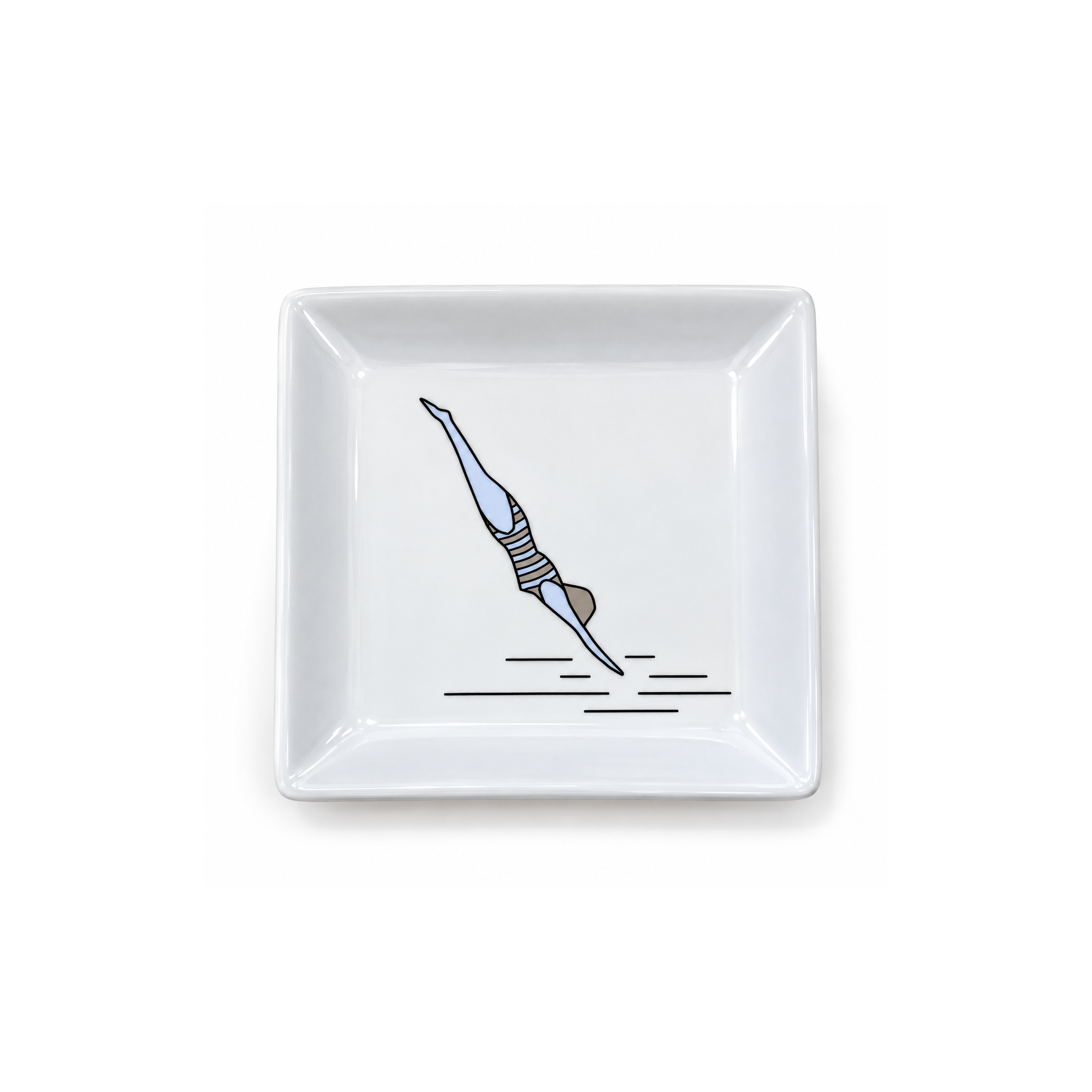 Small square porcelain tray 12 x 12 cm Diver A FUTURE PERFECT, top view