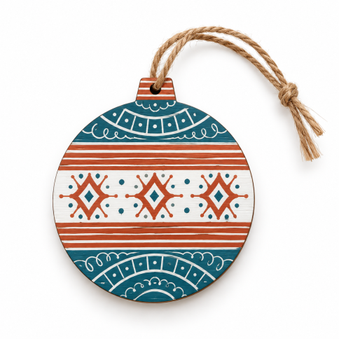 Wooden Christmas Ornament – ​​Christmas in Greece blue POUPADOU, front view