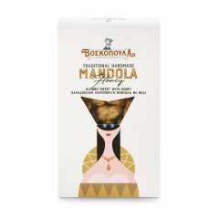 Mandola - amandes caramélisées artisanales grecques au miel 140g Voskopoula, boîte vue de face