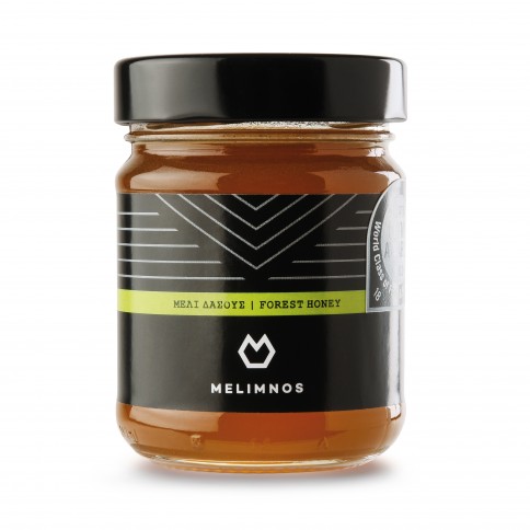 Miel de forêt de l'île de Limnos, en Grèce, pot de 250g, vue de face Miel de forêt de l'île de Limnos, en Grèce, pot de 250g, vue de face