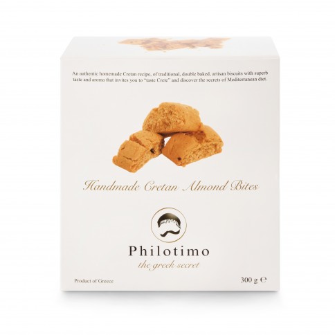 Biscuits aux amandes fait main en Grèce 300g Philotimo boîte vue de face Biscuits aux amandes fait main en Grèce 300g Philotimo boîte vue de face