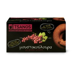 Biscuits grecs moustokouloura au moût de raisin frais 100g Tsanos, boîte vue de face
