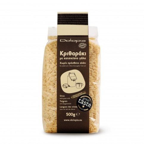 Kritharaki (orzo) au lait de chèvre 500g Dolopia vue de face Kritharaki (orzo) au lait de chèvre 500g Dolopia vue de face