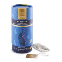 Infusion bio Hangover, coffret luxe de 15 sachets Saristi, vue de face avec sachet