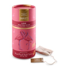 Infusion bio Amour, coffret luxe de 15 sachets Saristi, vue de face et sachet