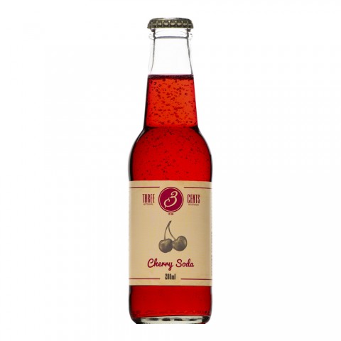 Soda à la cerise "Cherry Soda" Three Cents en bouteille de 20cl, vu de face