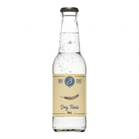 Tonic artisanal "dry tonic" de Three Cents en bouteille de 20cl, vu de face Tonic artisanal "dry tonic" de Three Cents en bouteille de 20cl, vu de face