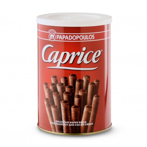 Box of greek wafers filled with hazelnut paste, Caprice front view, 400g