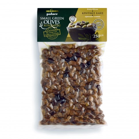 Petites olives Koroneiki de Crète 250g Oinotropous vue de face Petites olives Koroneiki de Crète 250g Oinotropous vue de face