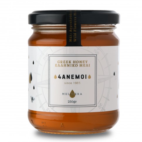 Wildflowers honey 4Anemoi 250g jar front view Wildflowers honey 4Anemoi 250g jar front view