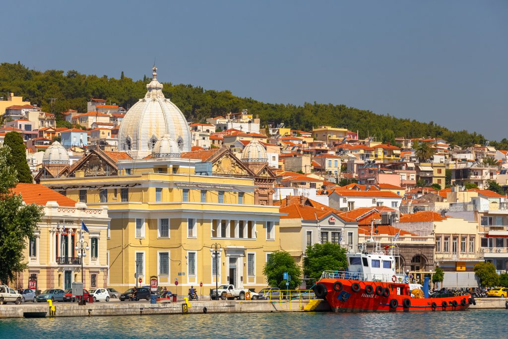 Panoramic shot of Mytilene town in Lesvos island, Greece.