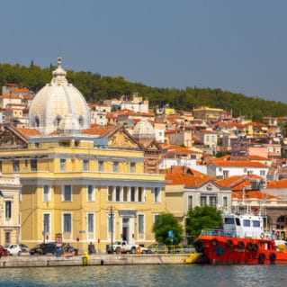 Panoramic shot of Mytilene town in Lesvos island, Greece.