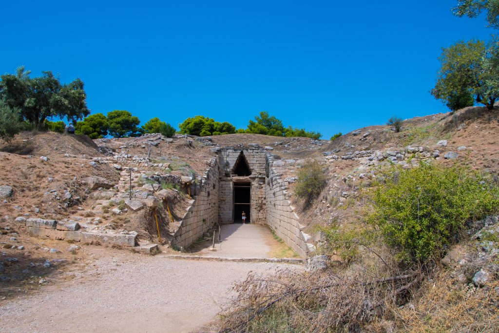 Entrance to the "Treasury of Atreus" or "Tomb of Agamemnon" of the archeological site of Mycenae, in Peloponnese, Greece