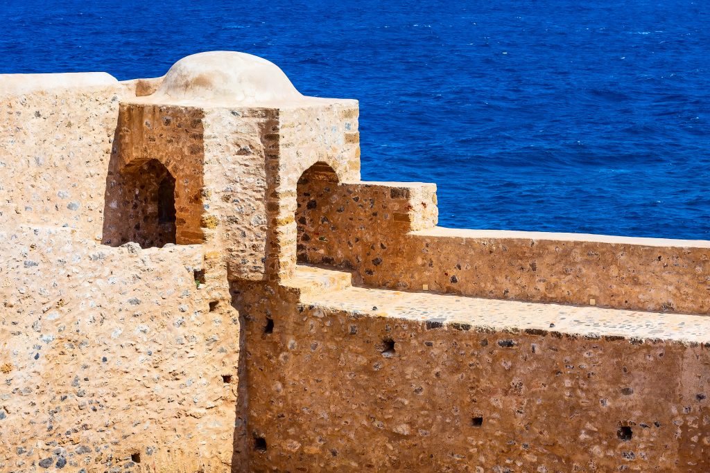 Monemvasia old town wall in Peloponnese, Greece